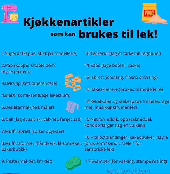 Picture Morsom.til.barn sin liste over kjøkkenartikler som kan brukes til lek! - 1